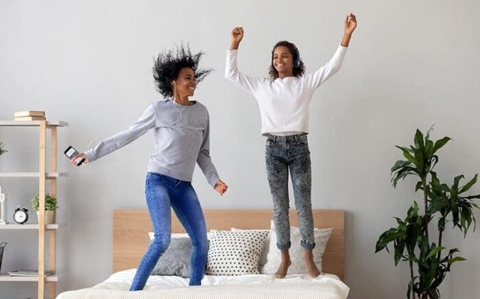 jumping on bed