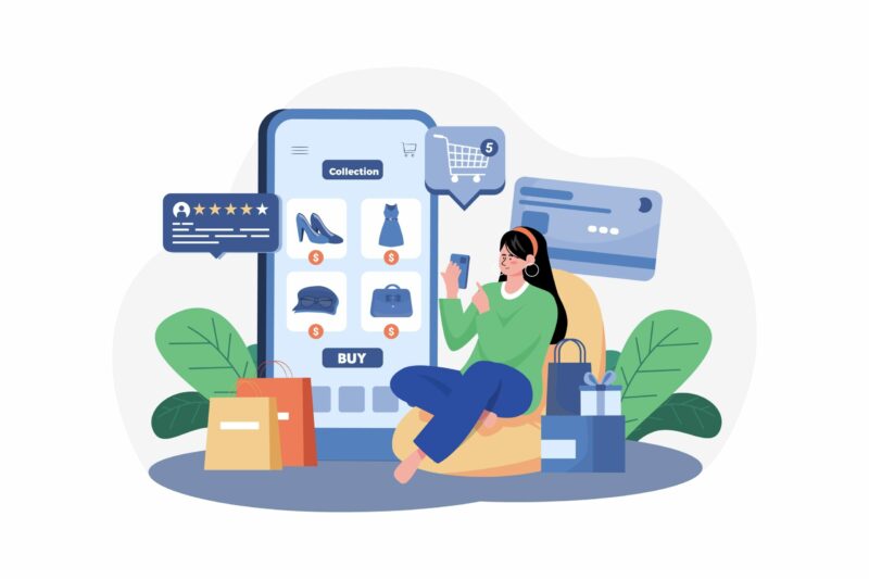 illustration depicting social medial shopping